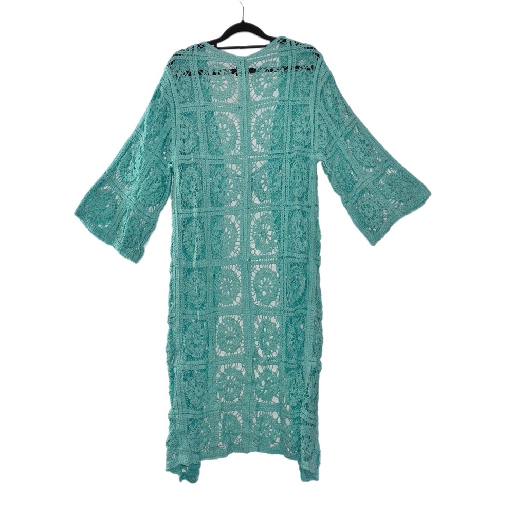 Raj Teal Crochet Open-Front Cardigan - Picture 3 of 8